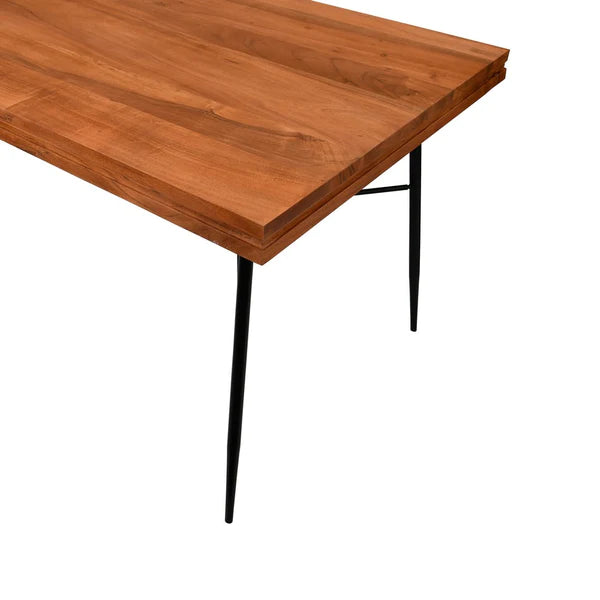 Benzara Two Tone Industrial Wooden Top Rectangular Dining Table with Metal Frame, Black and Brown UPT-231468 - GOLD STAR Dining