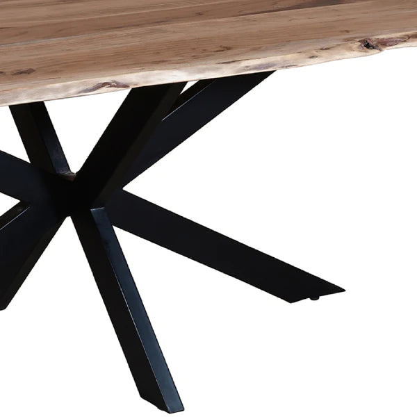 Benzara 78.7 Inch Rectangular Live Edge Top Mango Wood Dining Table with Spider Legs, Brown and Black UPT-238003 - GOLD STAR Dining