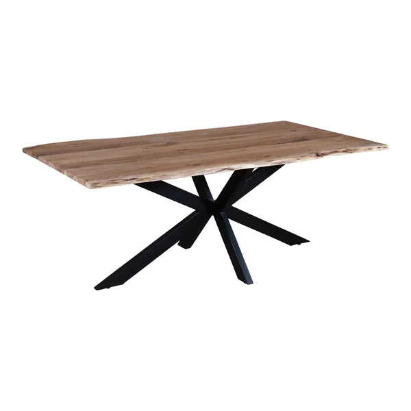 Benzara 78.7 Inch Rectangular Live Edge Top Mango Wood Dining Table with Spider Legs, Brown and Black UPT-238003 - GOLD STAR Dining