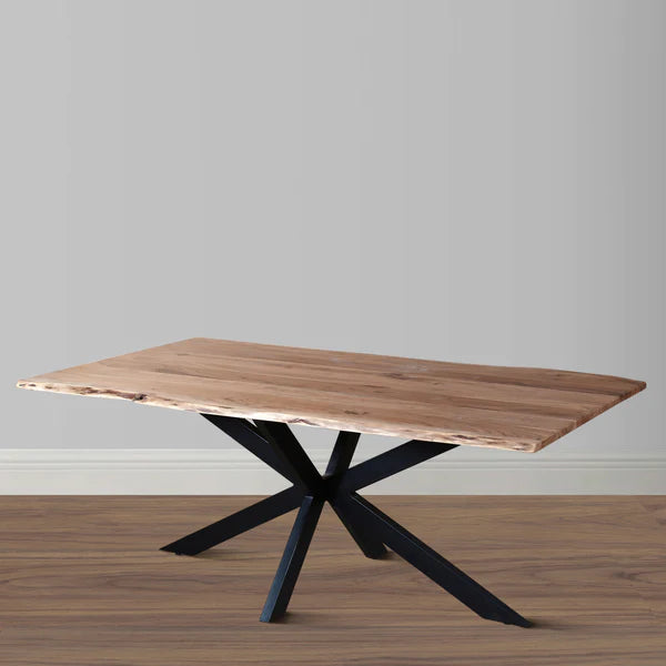 Benzara 78.7 Inch Rectangular Live Edge Top Mango Wood Dining Table with Spider Legs, Brown and Black UPT-238003 - GOLD STAR Dining