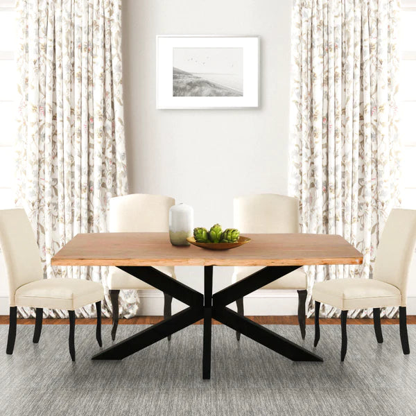 Benzara 78.7 Inch Rectangular Live Edge Top Mango Wood Dining Table with Spider Legs, Brown and Black UPT-238003 - GOLD STAR Dining