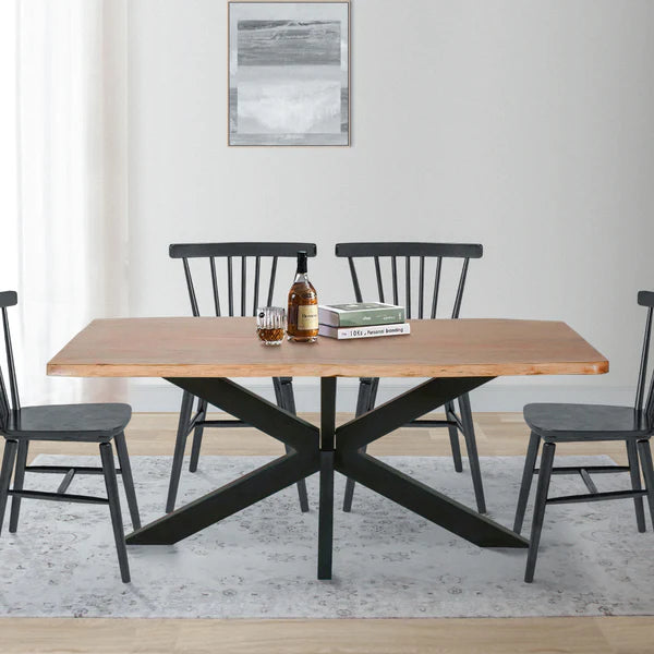 Benzara 78.7 Inch Rectangular Live Edge Top Mango Wood Dining Table with Spider Legs, Brown and Black UPT-238003 - GOLD STAR Dining