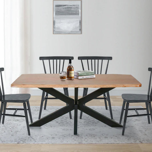 Benzara 78.7 Inch Rectangular Live Edge Top Mango Wood Dining Table with Spider Legs, Brown and Black UPT-238003 - GOLD STAR Dining