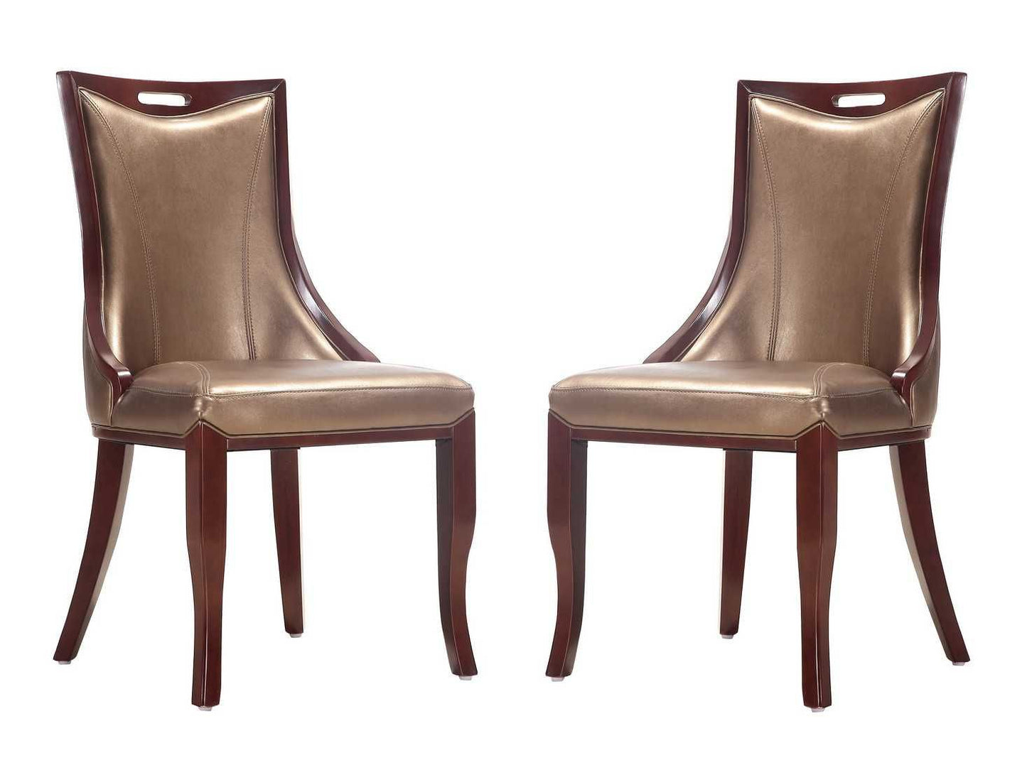 Manhattan Comfort Emperor Walnut Faux Leather Dining Chair (Set of Two) - GOLD STAR Dining