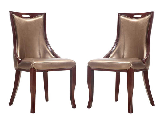 Manhattan Comfort Emperor Walnut Faux Leather Dining Chair (Set of Two) - GOLD STAR Dining