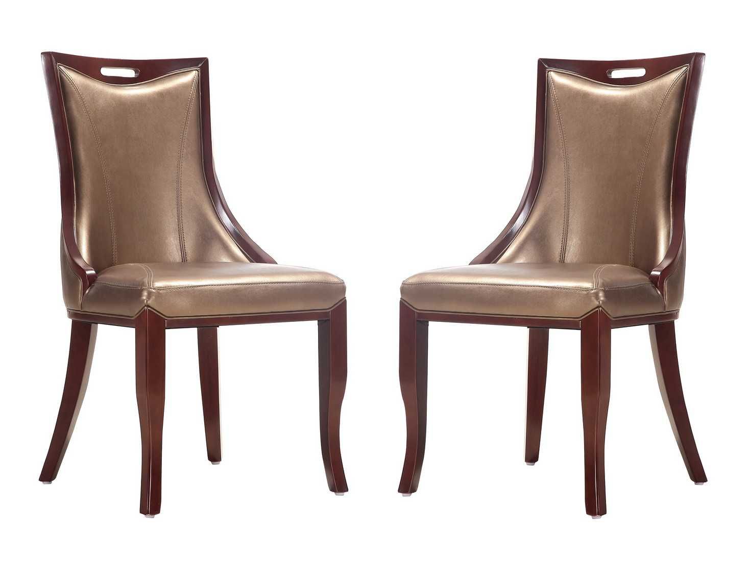 Manhattan Comfort Emperor Walnut Faux Leather Dining Chair (Set of Two) - GOLD STAR Dining