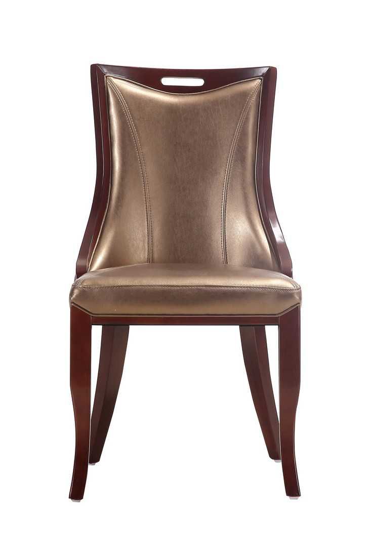 Manhattan Comfort Emperor Walnut Faux Leather Dining Chair (Set of Two) - GOLD STAR Dining