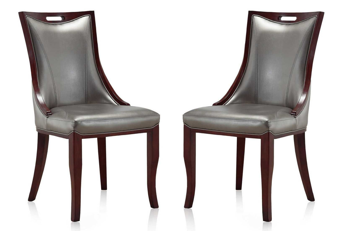 Manhattan Comfort Emperor Walnut Faux Leather Dining Chair (Set of Two) - GOLD STAR Dining