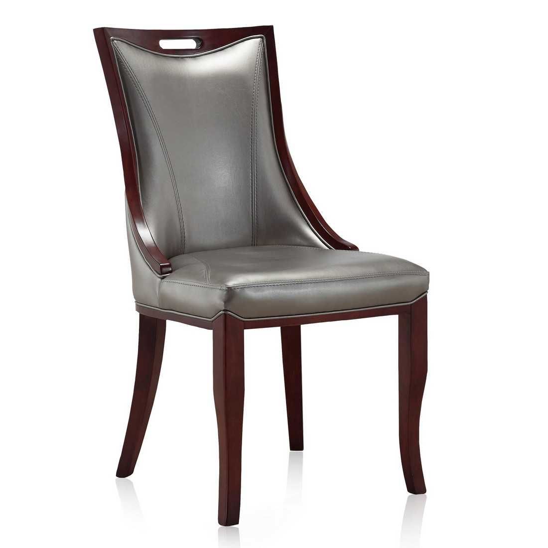 Manhattan Comfort Emperor Walnut Faux Leather Dining Chair (Set of Two) - GOLD STAR Dining