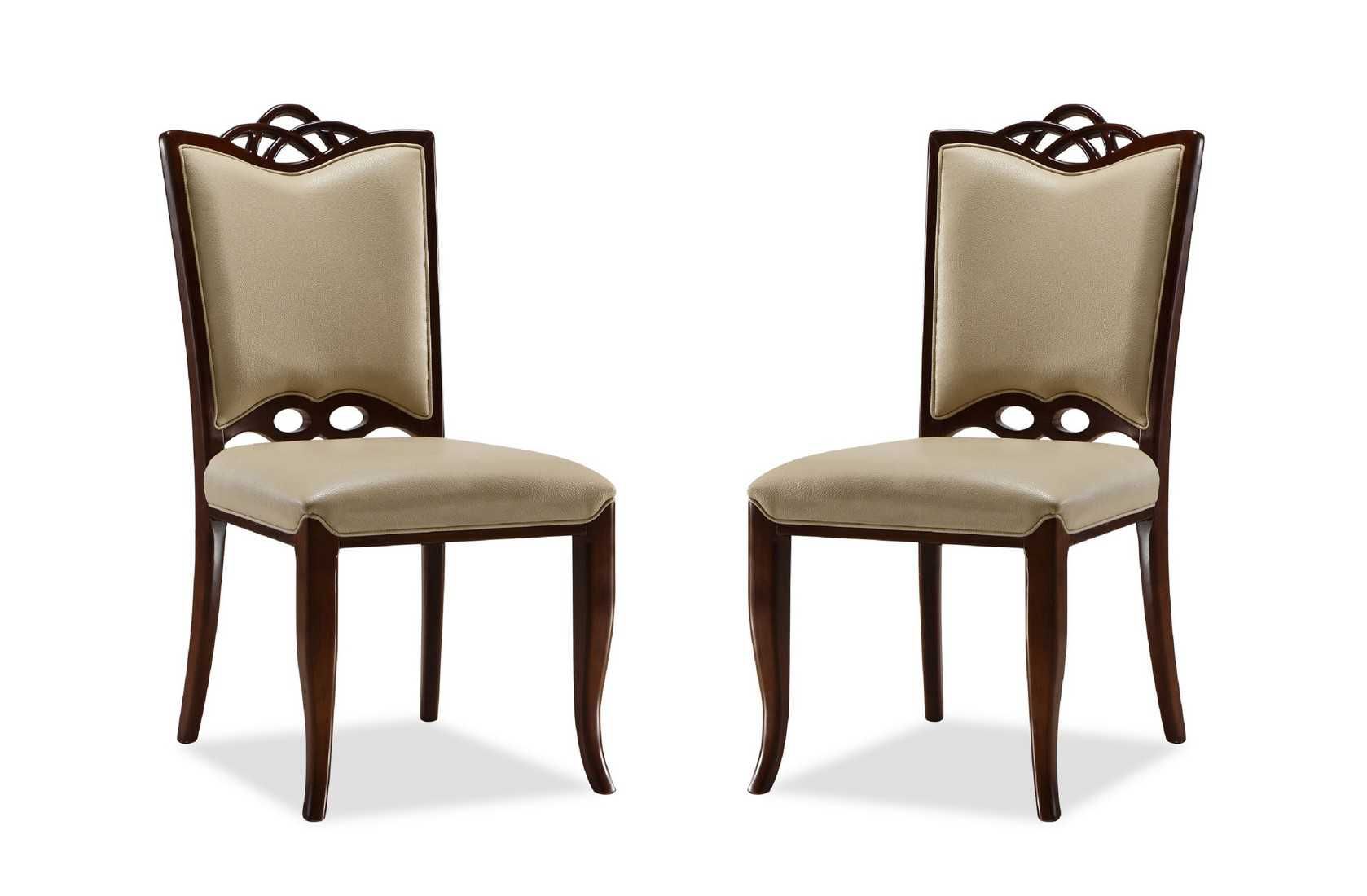 Manhattan Comfort Regent Cream and Walnut Faux Leather Dining Chair (Set of Two) DC005-CR - GOLD STAR Dining