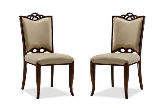 Manhattan Comfort Regent Cream and Walnut Faux Leather Dining Chair (Set of Two) DC005-CR - GOLD STAR Dining