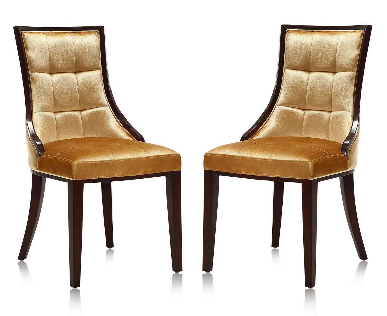 Manhattan Comfort Fifth Avenue Walnut Faux Leather Dining Chair (Set of Two) - GOLD STAR Dining