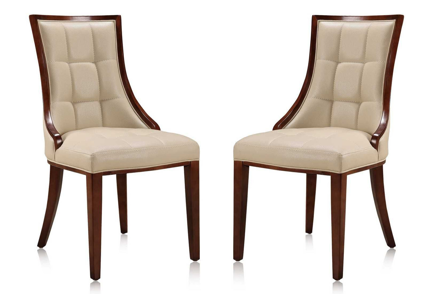 Manhattan Comfort Fifth Avenue Walnut Faux Leather Dining Chair (Set of Two) - GOLD STAR Dining