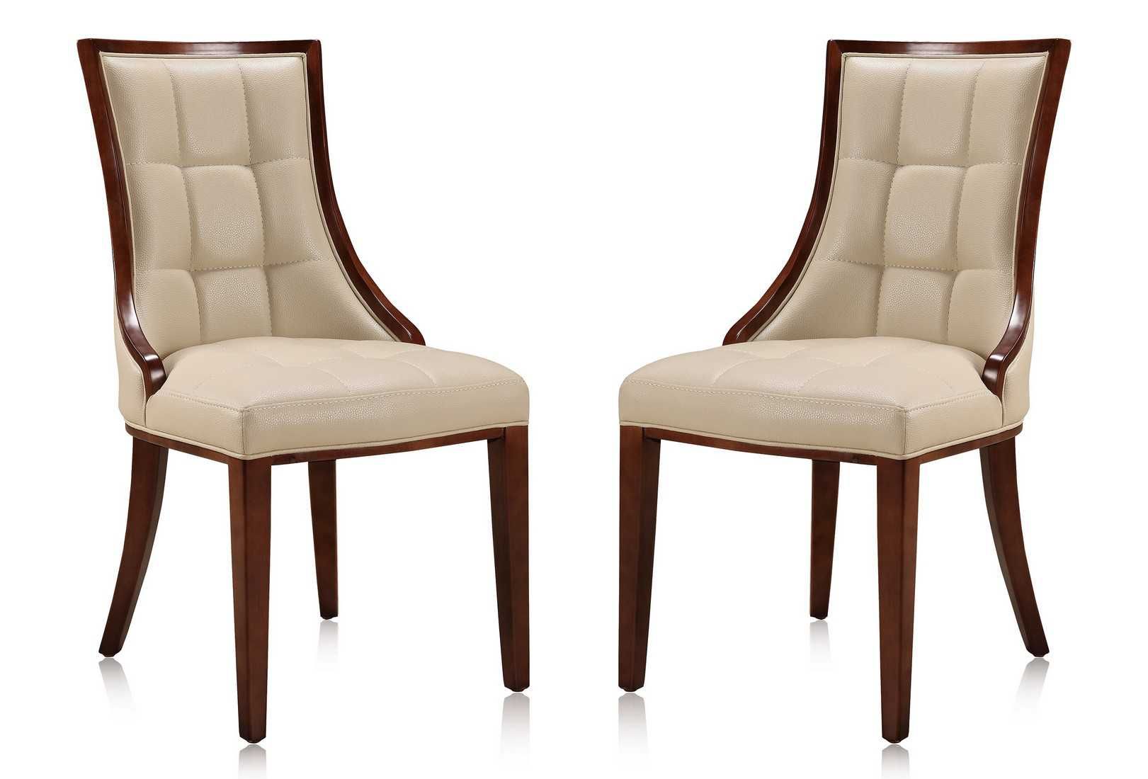 Manhattan Comfort Fifth Avenue Walnut Faux Leather Dining Chair (Set of Two) - GOLD STAR Dining