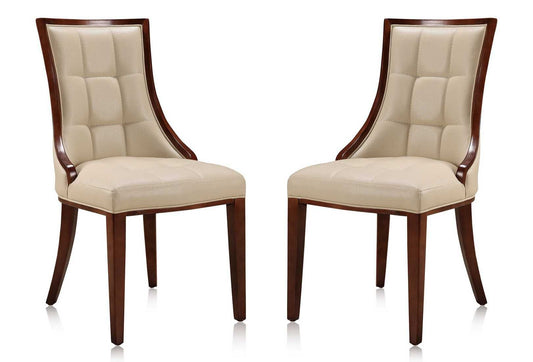 Manhattan Comfort Fifth Avenue Walnut Faux Leather Dining Chair (Set of Two) - GOLD STAR Dining