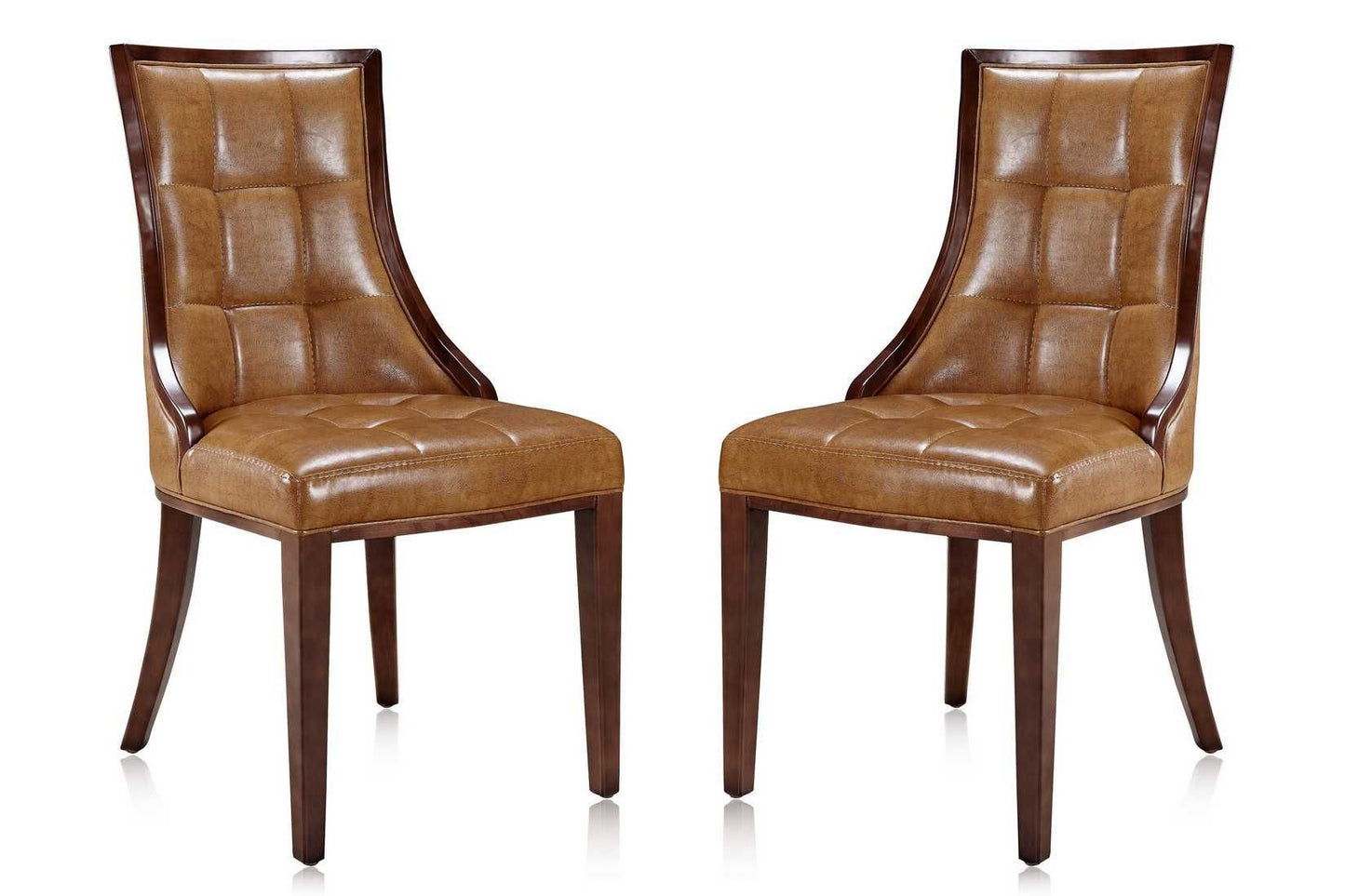 Manhattan Comfort Fifth Avenue Walnut Faux Leather Dining Chair (Set of Two) - GOLD STAR Dining