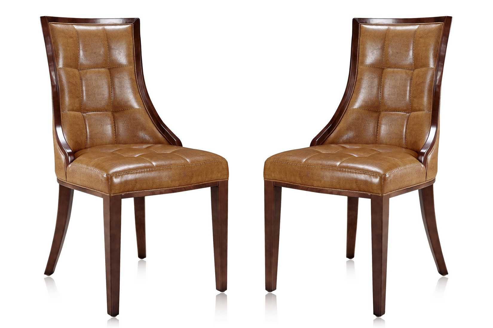 Manhattan Comfort Fifth Avenue Walnut Faux Leather Dining Chair (Set of Two) - GOLD STAR Dining