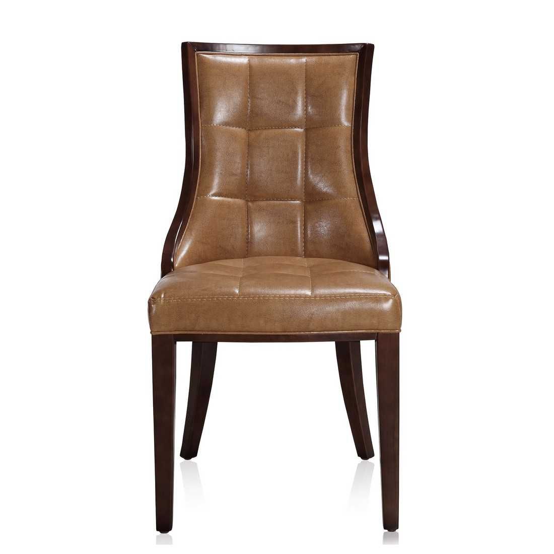 Manhattan Comfort Fifth Avenue Walnut Faux Leather Dining Chair (Set of Two) - GOLD STAR Dining