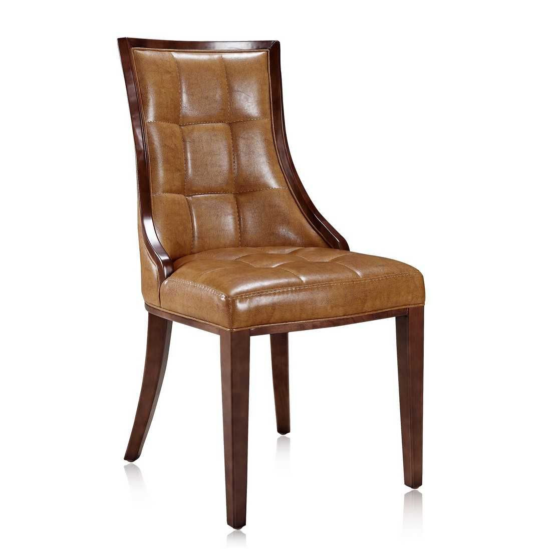 Manhattan Comfort Fifth Avenue Walnut Faux Leather Dining Chair (Set of Two) - GOLD STAR Dining