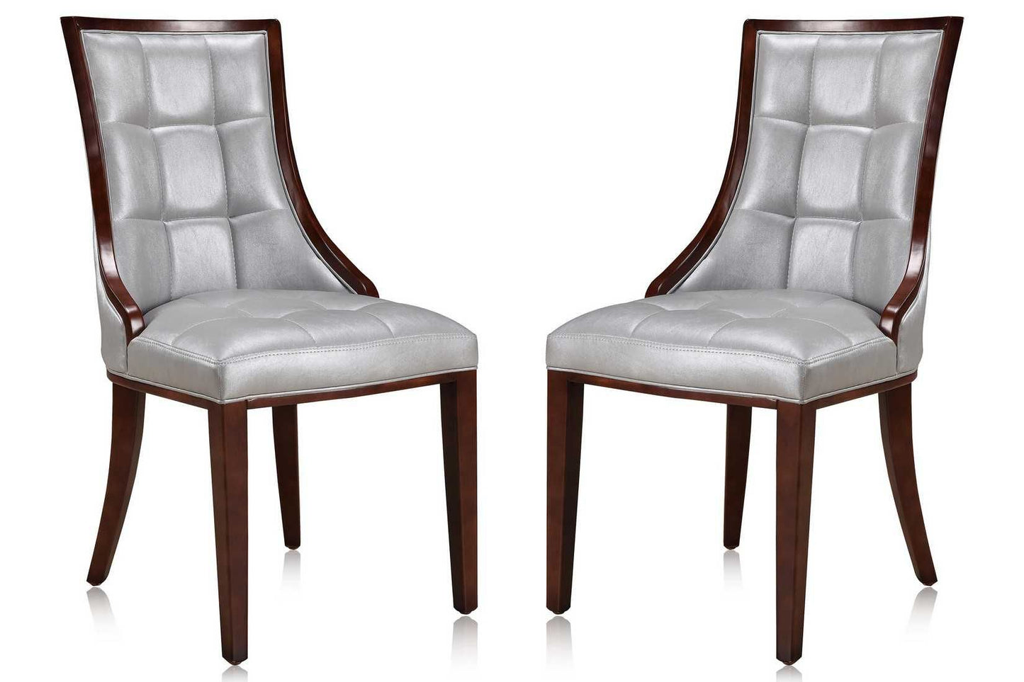 Manhattan Comfort Fifth Avenue Walnut Faux Leather Dining Chair (Set of Two) - GOLD STAR Dining