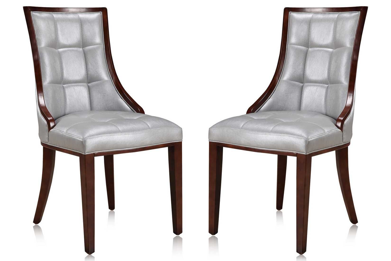 Manhattan Comfort Fifth Avenue Walnut Faux Leather Dining Chair (Set of Two) - GOLD STAR Dining